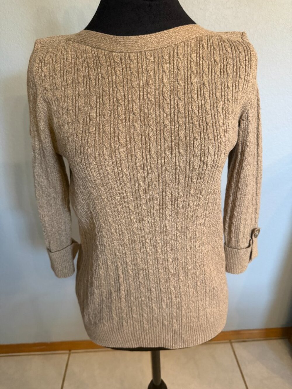 Karen Scott Petites Tan Cable Knit Cotton Sweater Size Medium